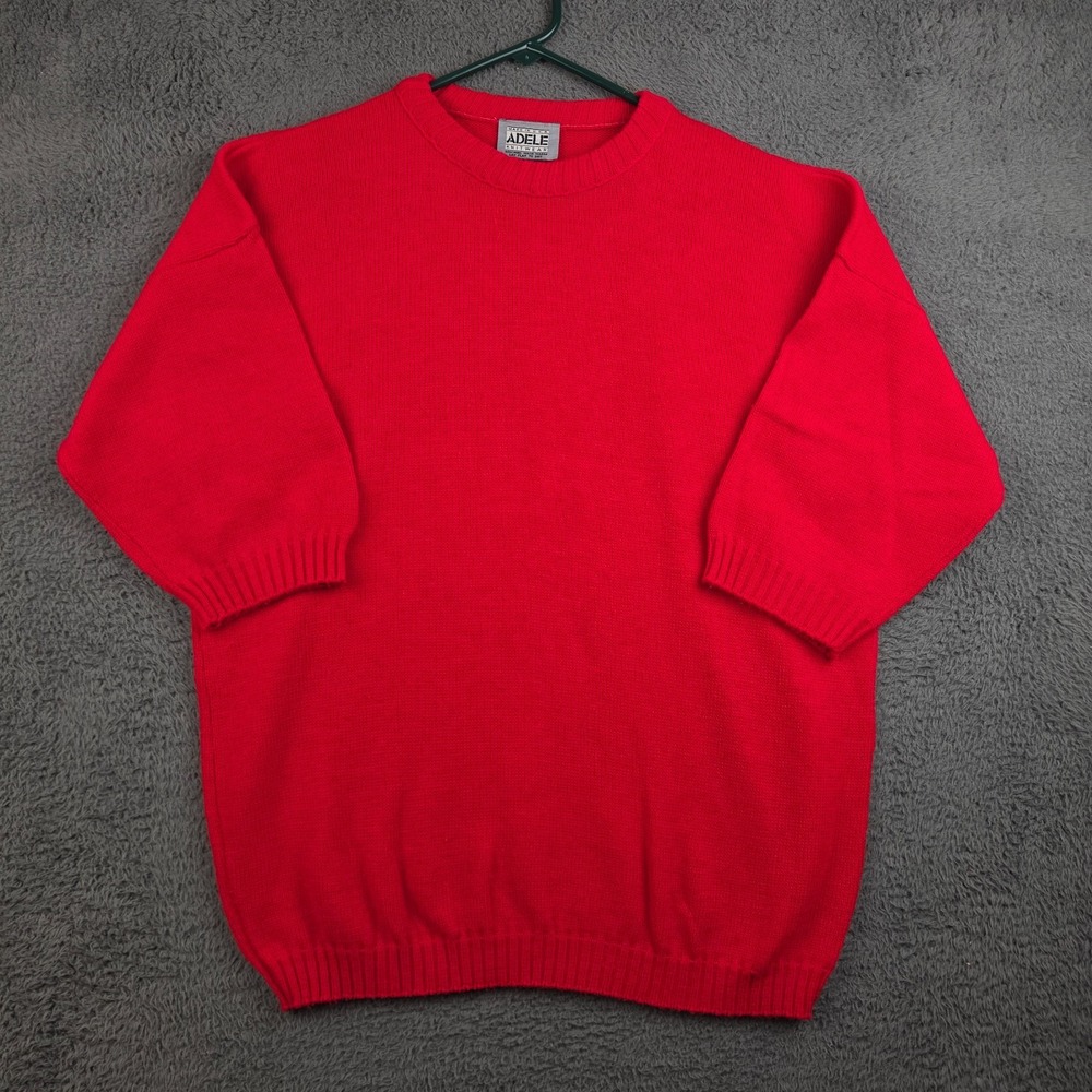 Vintage Sweater Women's Large Red Short Sleeve Banded Adele Knitwear 80s 90s
